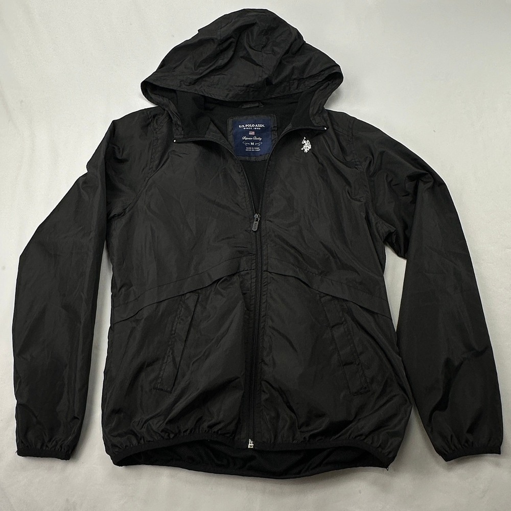 U.S. Polo Assn. Hooded Windbreaker Full‎ Zip Black Mesh Lined Jacket 62-1020-PT